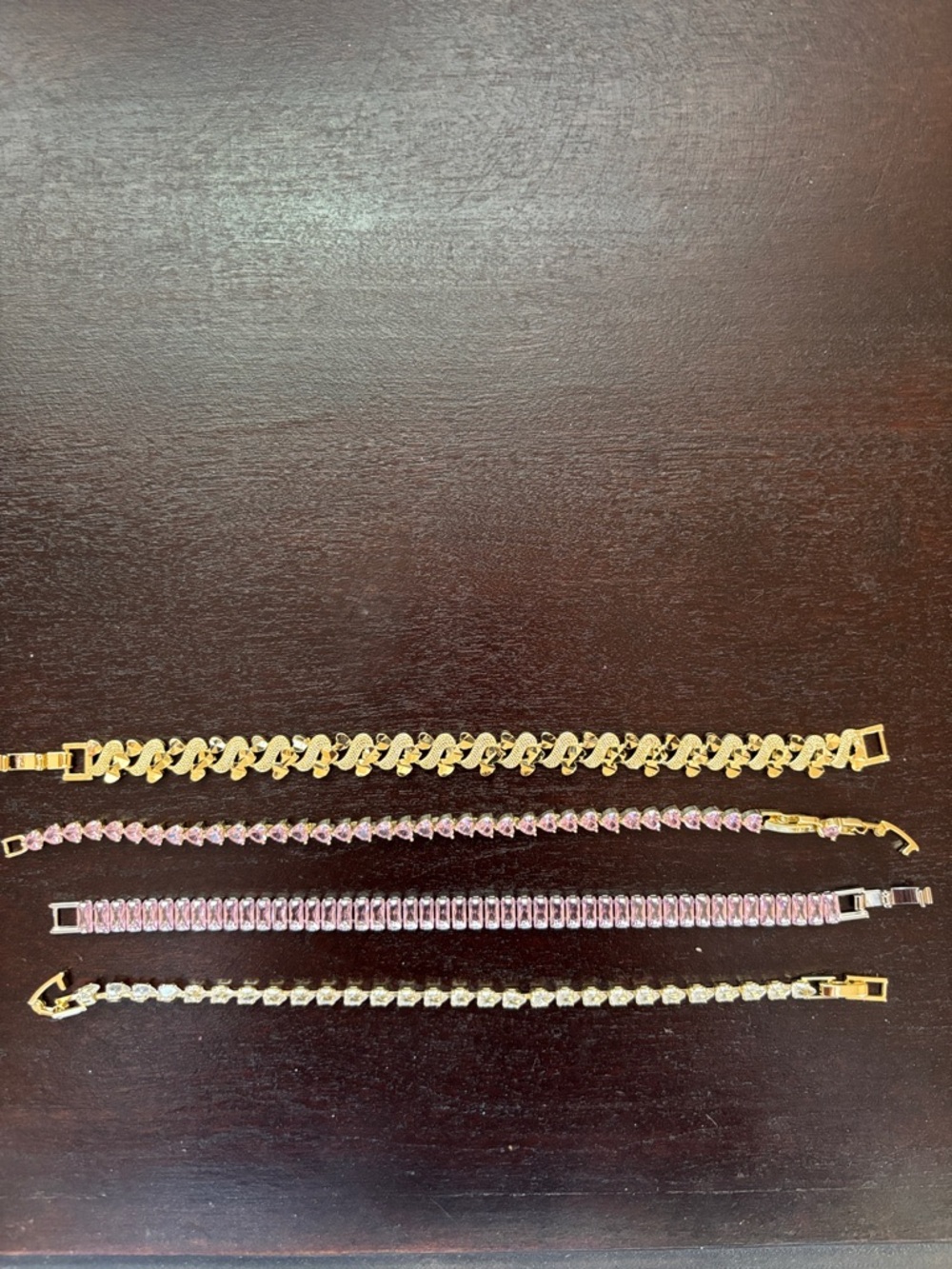 Pretty Bird set of 4 Gold and Pink Crystal Tennis Bracelet Set - Women Jewelry